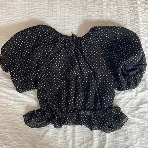 Nasty Gal Puffy Sleeve Polka Dot Shirt